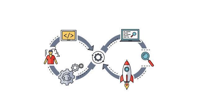 The DevOps lifecycle represented as an infinity loop, showing the continuous process of software development, testing, and deployment.