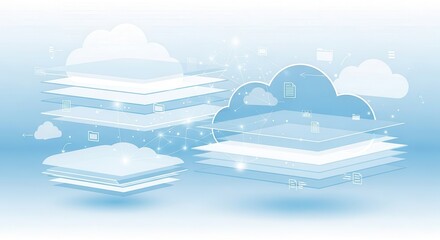 Abstract visualization of distributed data layers and networked cloud computing infrastructure