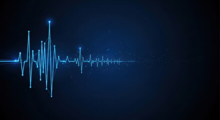 Obraz premium Glowing blue digital waveform pulses across a dark background illustrating abstract signal transmission