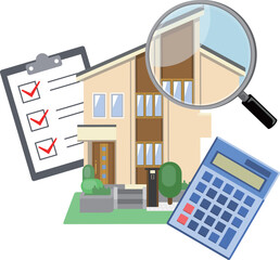 家を査定しているイメージイラスト