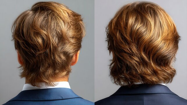 Man showcasing two stylish haircuts with short and medium length hair