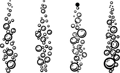 Black and white vector illustration of rising air bubbles in water with transparent background for design and decoration purposes