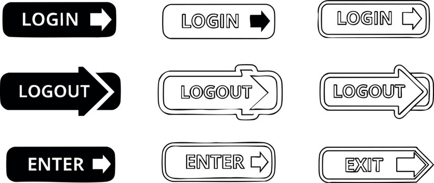 Login logout enter exit arrow buttons user interface symbols vector design for web and app navigation