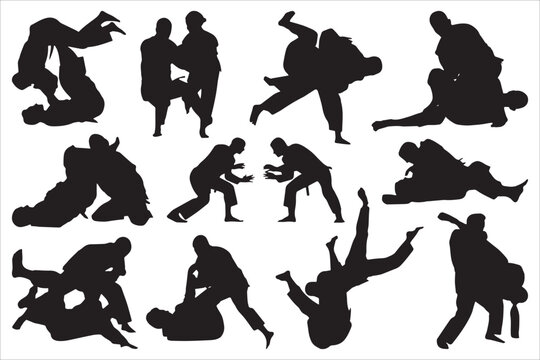 Brazilian Jiu-Jitsu Grappling Icon Silhouettes