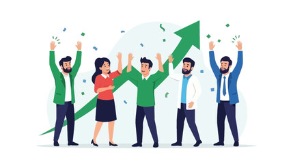 Obraz premium Team celebrating success with upward graph and confetti