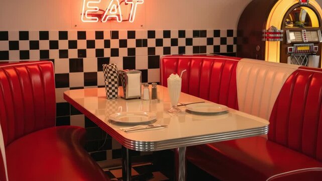 Classic diner booth and table with retro decor