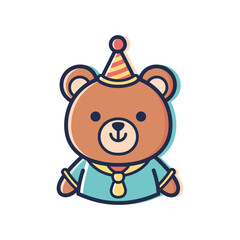 Fototapeta premium Cute Cartoon Bear in Party Hat Vector Illustration