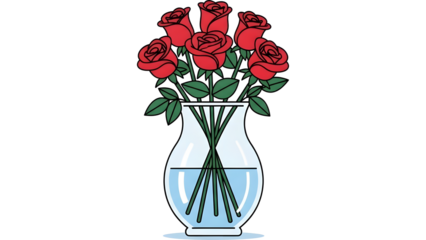 Vector illustration of red roses in a glass vase