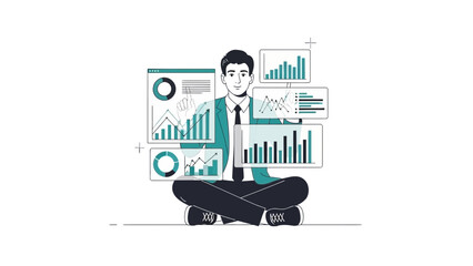 Man Analyzing Financial Data Charts and Graphs, Business Growth Concept