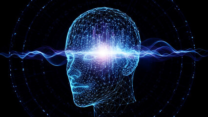 Illuminated neural network mind in digital space