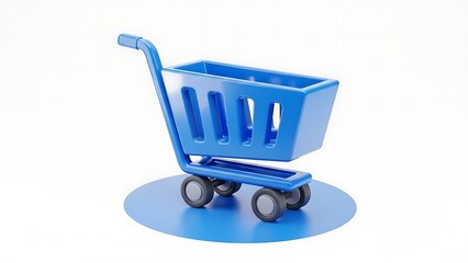 Fototapeta premium Blue Shopping Cart On White Background