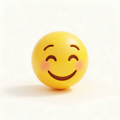 Fototapeta premium 3D Yellow Joyful Emoji with Blushing Cheeks on White Background emoticon smiley