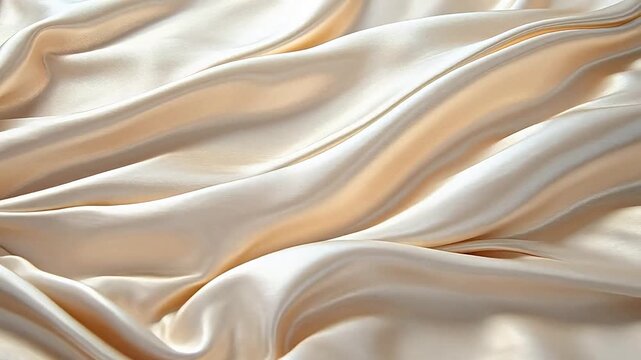 Abstract champagne beige silk wave background, smooth flowing satin fabric texture, elegant luxury 3D render animation for wedding, fashion, jewelry or cosmetic commercial.