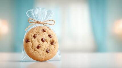 Delicious Chocolate Chip Cookie in Clear Packaging with Ribbon