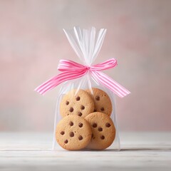 Deliciously Baked Cookies in Clear Bag with Ribbon Decoration