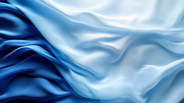 Abstract soft blue and white silk wave background, floating satin fabric texture, elegant airy 3D render animation for comfortable home, medical health or textile commercial.