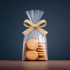 Freshly Baked Cookies in Clear Plastic Bag with Golden Ribbon