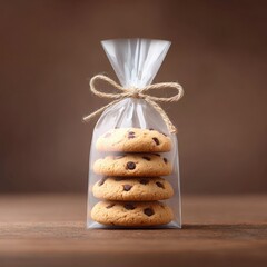 Freshly Baked Chocolate Chip Cookies in Clear Bag with Twine Tie