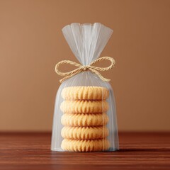 Freshly Baked Cookies in Transparent Bag with Decorative Twine