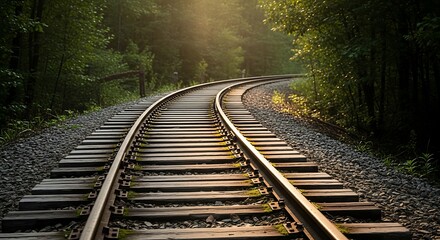 Fototapeta premium Railway tracks in forest landscape curving.
