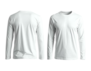 White long sleeve t-shirt, front and back views, on black