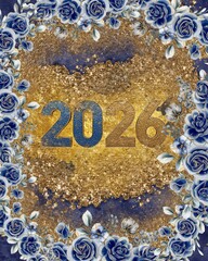 2026 gold flower blue  