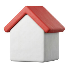 3D render minimalist house icon with red roof isolated on white background