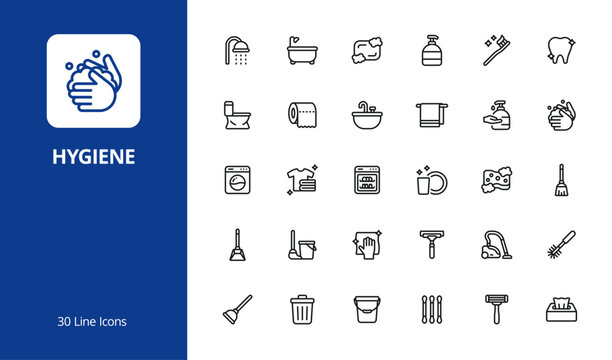 Hygiene and Cleanliness Line Icon Set