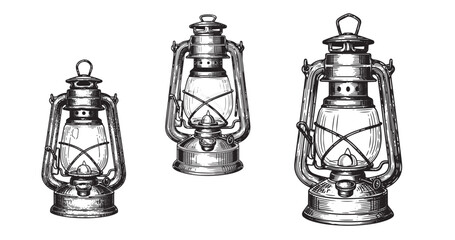 Vintage lantern engraving illustration for hospitality branding © Gabut Stock