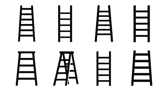 A series of simple ladder illustrations arranged in a grid showcasing different perspectives
