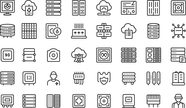 Cyber security and network server icon collection for information vector illustration flat