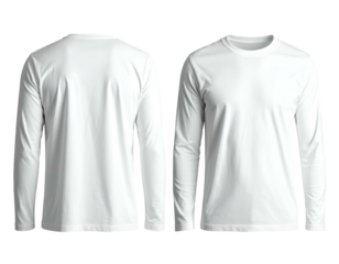 Front and back view of a plain white, long-sleeved shirt