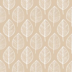 A pattern of white sketched leaves arranged diagonally against a tan background