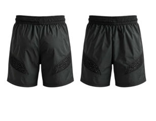 Black athletic shorts with textured panel detailing