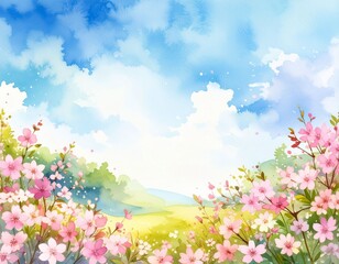 Obraz premium 背景素材・ピンクの花と空（AI生成画像）