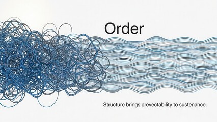 Abstract Blue Lines Transitioning From Chaos To Order