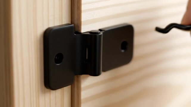 Black Door Hinge Installation on Wooden Door.