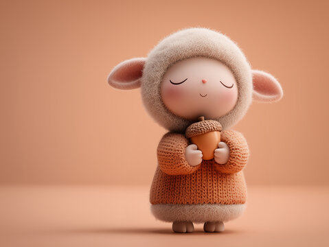 S&uuml;&szlig;es zufriedenes Lamm im warmen Pullover f&uuml;r Geborgenheit und W&auml;rme