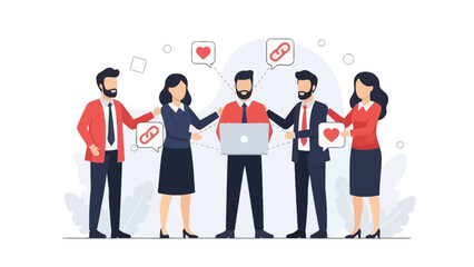 Obraz premium Teamwork Collaboration Business People Connecting with Digital Network and Social Media Icons