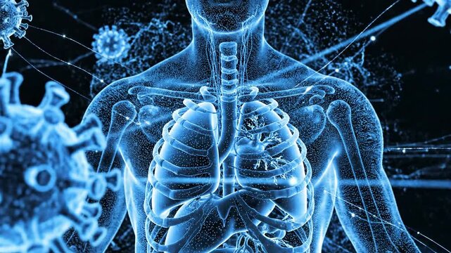 Medical illustration of human anatomy and viruses health and science concepts