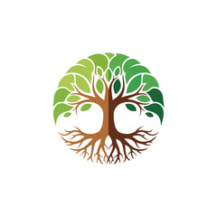 Fototapeta premium Stylized Tree Logo with Interconnected Roots and Branches.