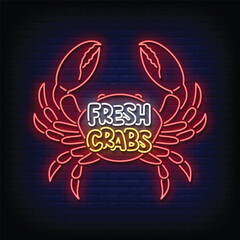 fresh crabs neon signboard with brick wall background vector © bohlam
