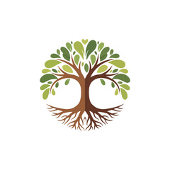 Obraz premium Stylized Tree with Roots and Leaves Illustration.