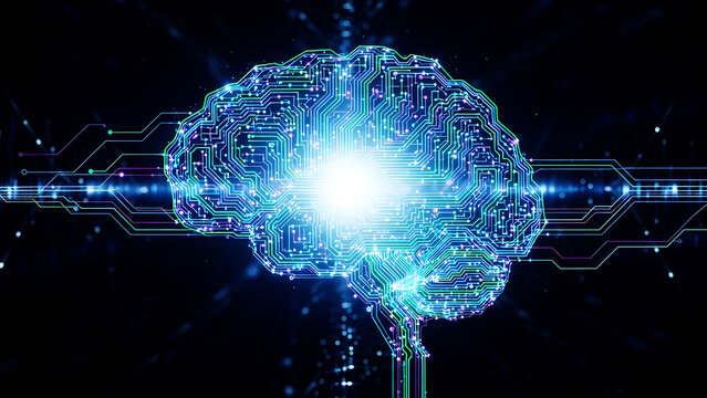 Illuminated digital brain network in cyberspace - Powered by Adobe