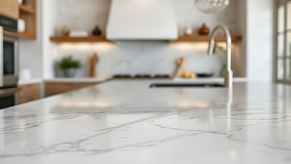 Close-up of a marble stone countertop, showing its detailed texture.