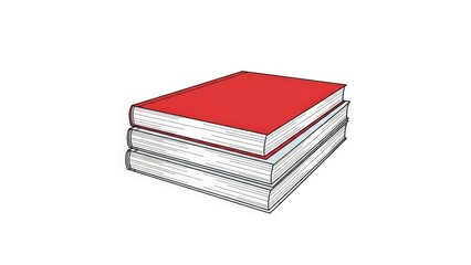 Stack of Three Books with Red Cover on White Background.