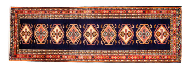 Traditional hand-knotted Turkman runner rug with repeating geometric guls