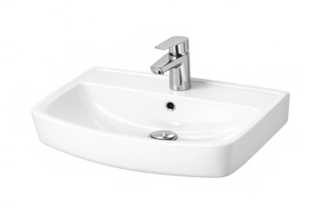 White modern ceramic bathroom sink with polished chrome faucet for hygiene and restroom plumbing needs