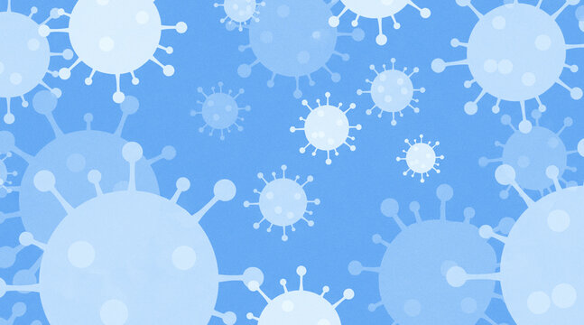 nipah Virus particles floating in air on blue background