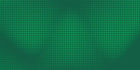 Abstract printed dots green halftone on dark green background. Wavy mesh effect with dots green design